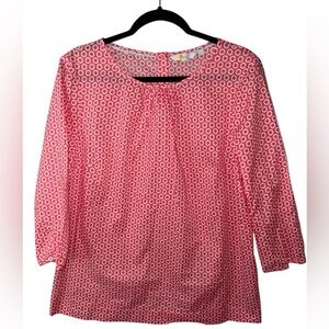 Boden Pink Red Geo Print Cotton Blouse 3/4 Sleeve Size US 14